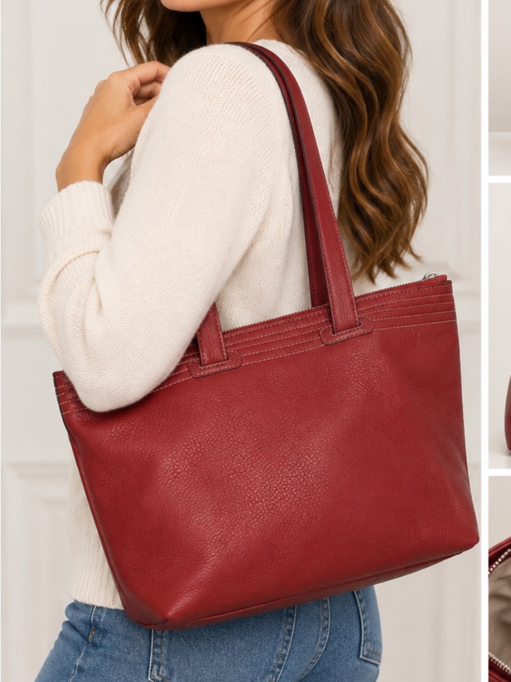 Cole Haan Deep Red Leather Tote!NWOT!
